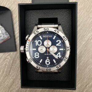 NIXON 51-30 Chrono - Silver/Midnight Blue Chronograph Men's Watch ENGRAVED